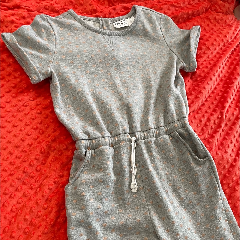 Girls’s Grey Metallic Rose Gold Hearts Printed Jumpsuit by Blush by Us Angels